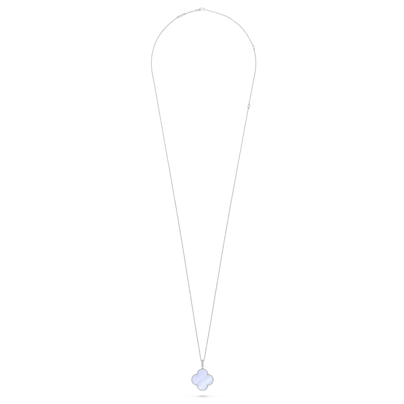 Magic Alhambra long necklace, 1 motif, rhodium plated 18K white gold, chalcedony.