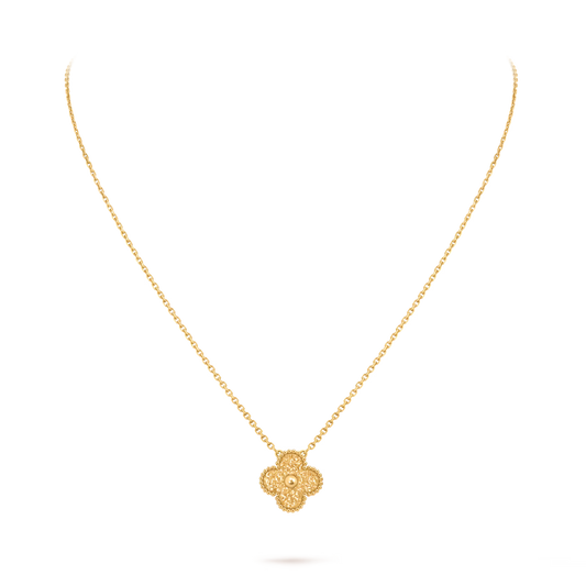 Vintage Alhambra pendant, textured 18K yellow gold.