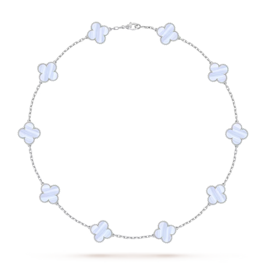 Vintage Alhambra necklace, 10 motifs, rhodium plated 18K white gold, chalcedony.