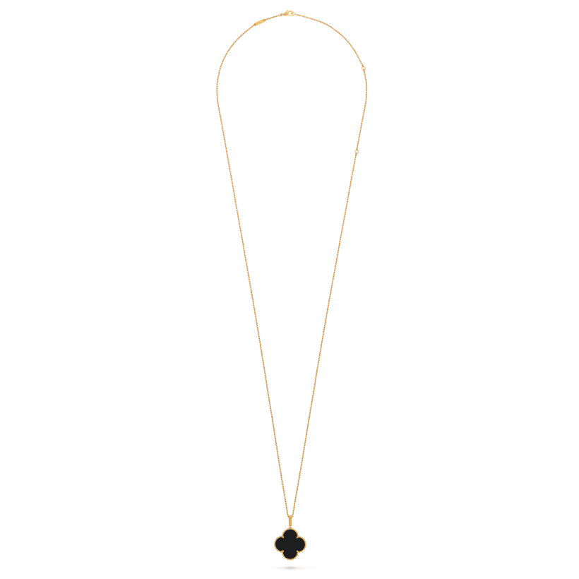 Magic Alhambra long necklace 1 motif, 18K yellow gold, onyx.
