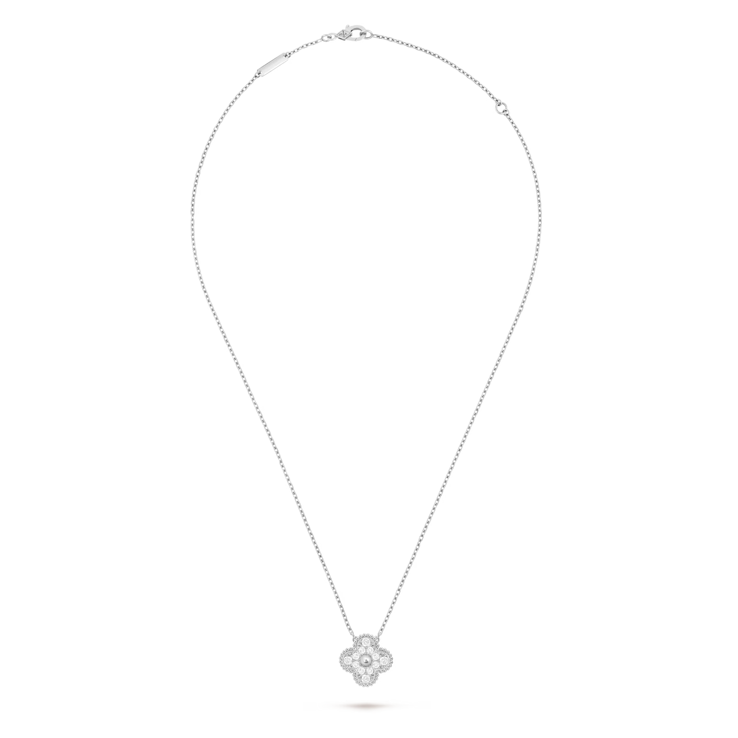 Vintage Alhambra pendant, 18K white gold, round diamonds