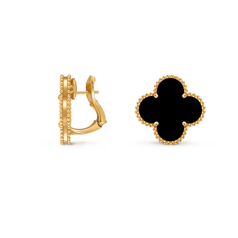 Magic Alhambra earrings, 18K yellow gold, onyx.