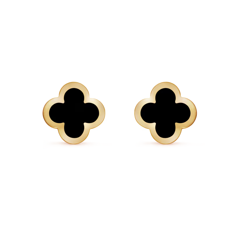 Pure Alhambra earstuds, 18K yellow gold, onyx.