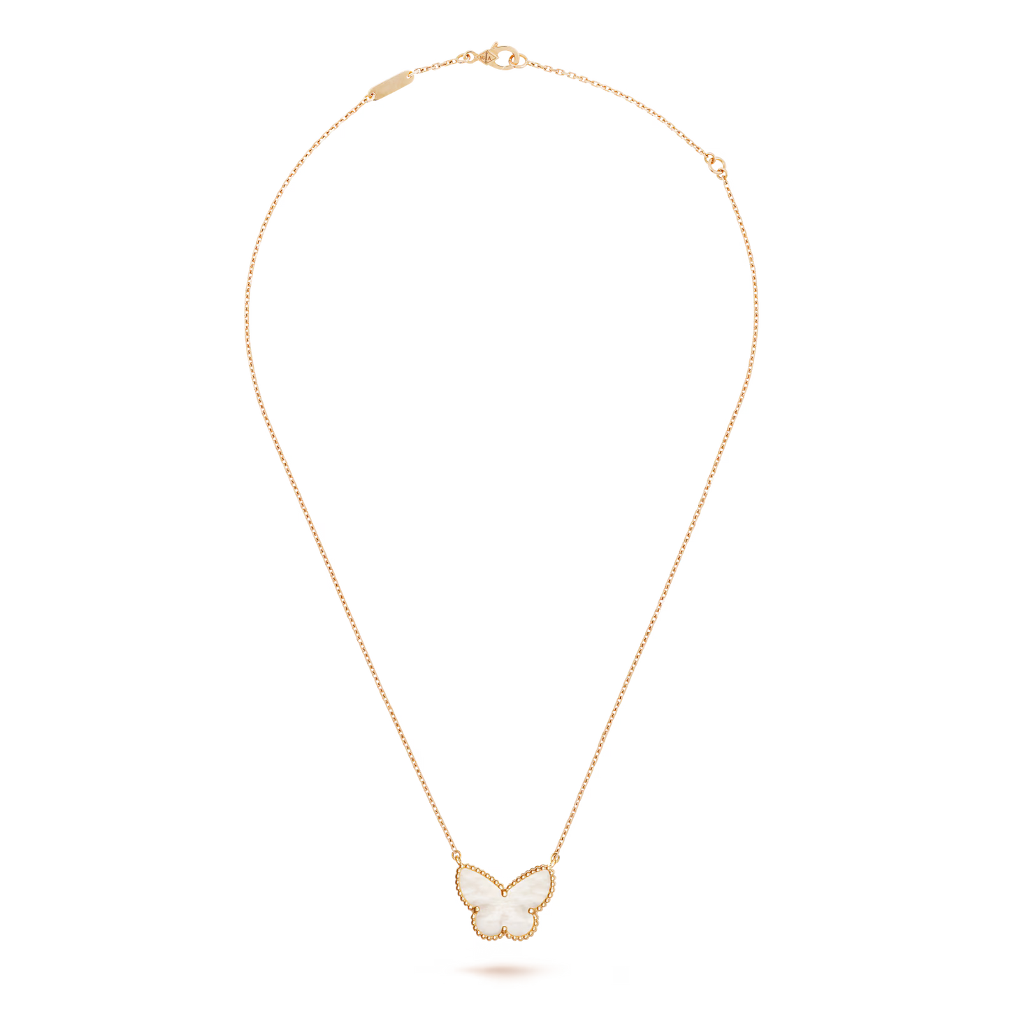 Lucky Alhambra butterfly pendant, 18K yellow gold, white mother-of-pearl.