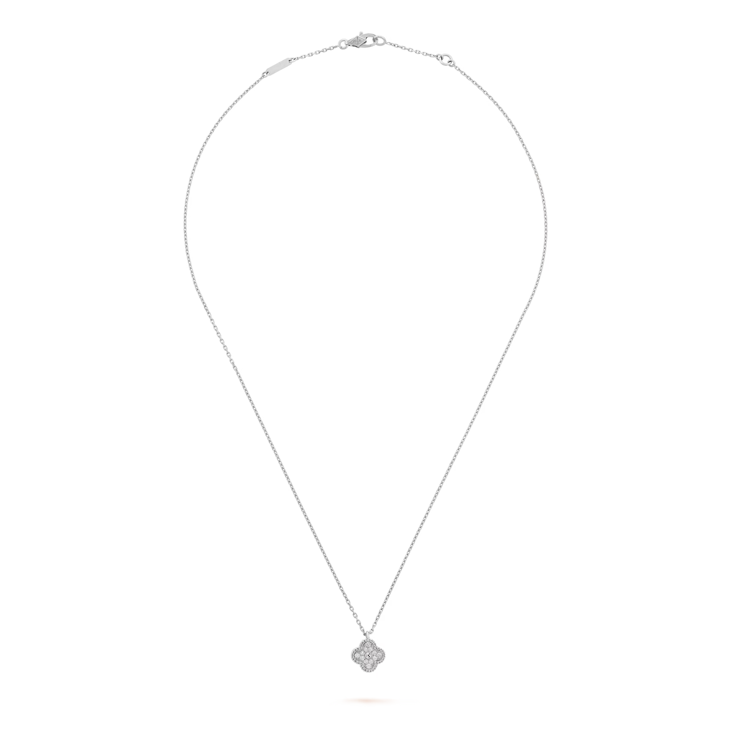 Sweet Alhambra pendant, rhodium plated 18K white gold, round diamonds
