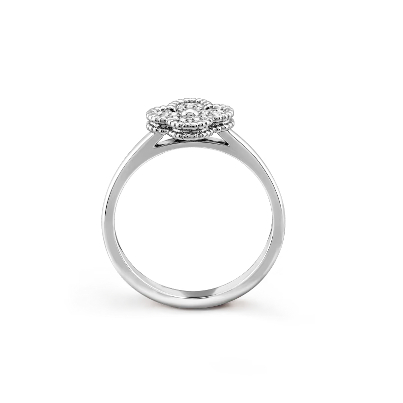 Sweet Alhambra ring, rhodium plated 18K white gold, round diamonds