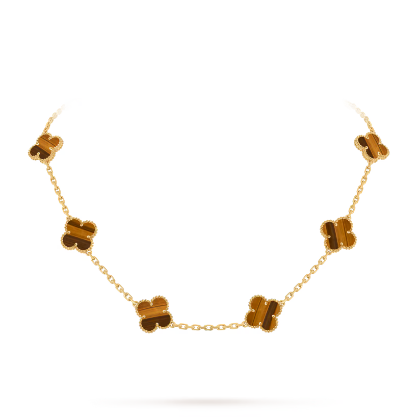 Vintage Alhambra necklace, 10 motifs, 18K yellow gold, tiger’s eye.