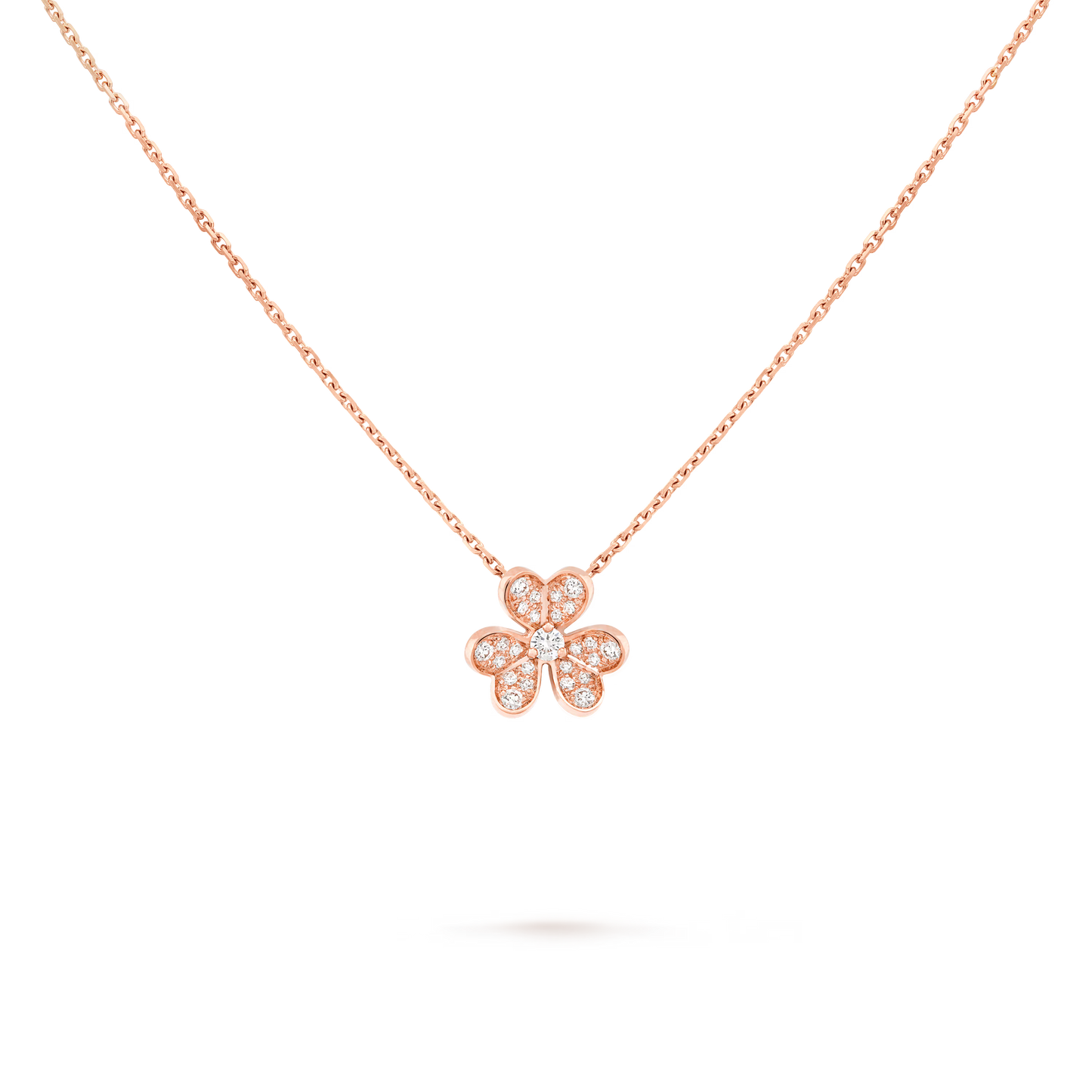 Frivole pendant, mini model, 18K rose gold, round diamonds.