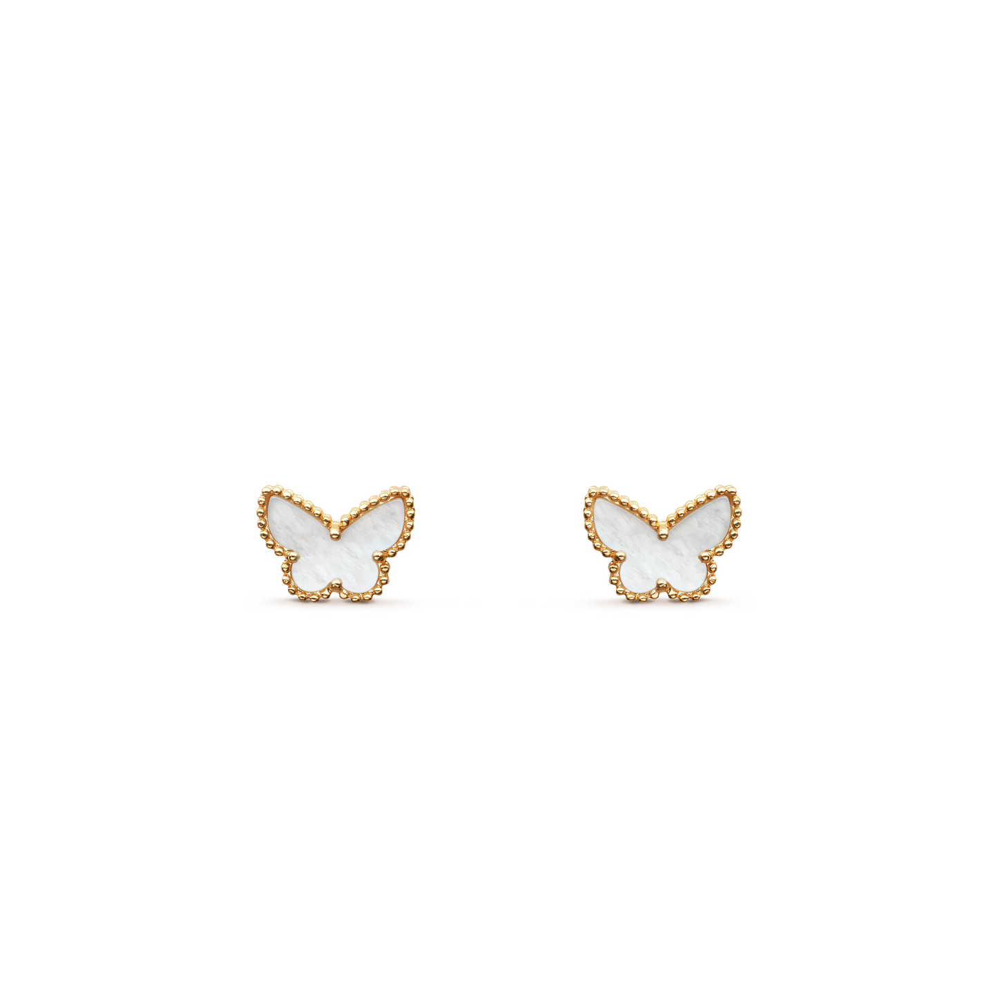 Sweet Butterflies earstuds, 18K yellow gold, white mother-of-pearl.
