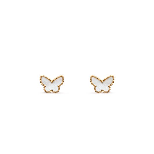 Sweet Butterflies earstuds, 18K yellow gold, white mother-of-pearl.