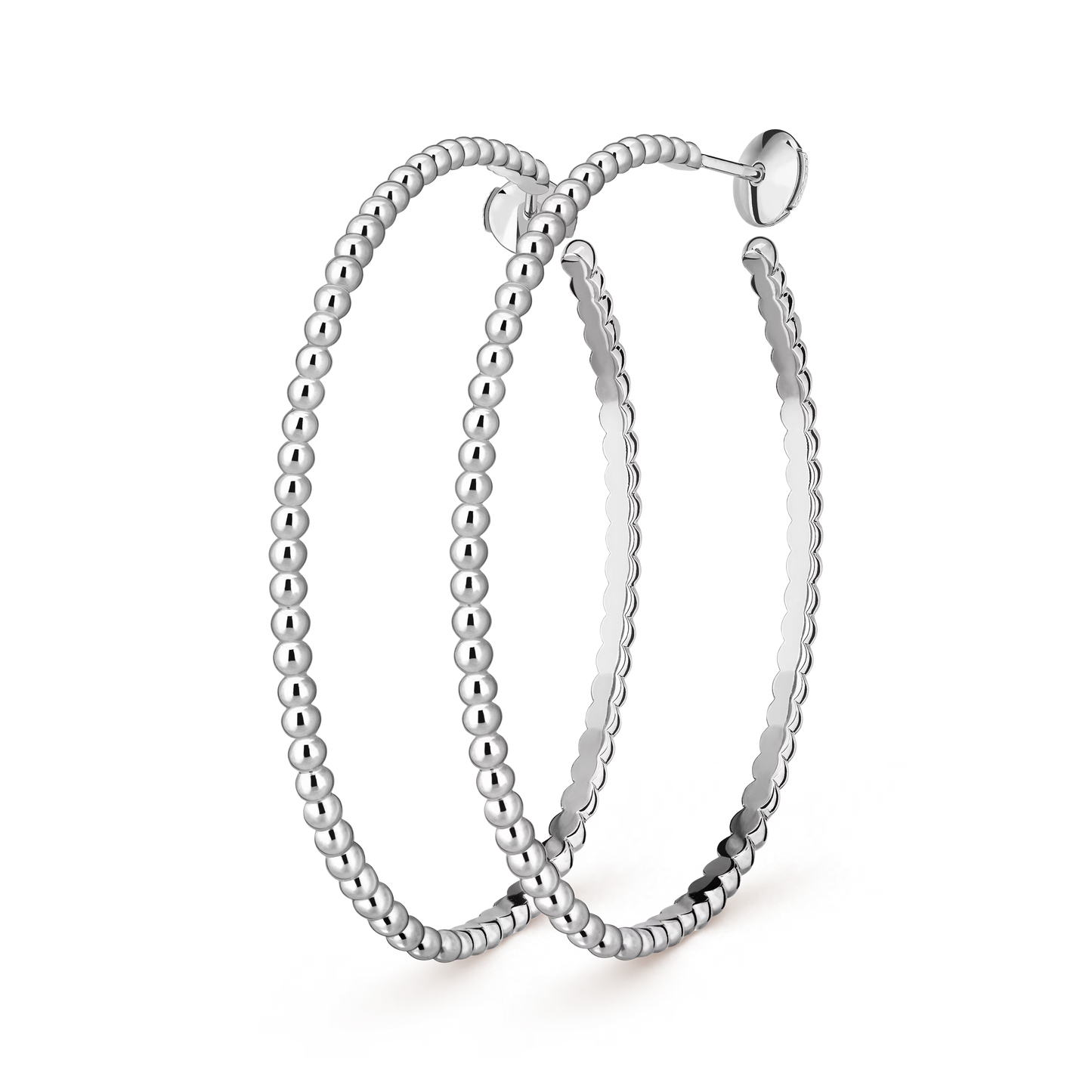 Perlée pearls of gold hoop earrings, rhodium plated 18K white gold, large model.