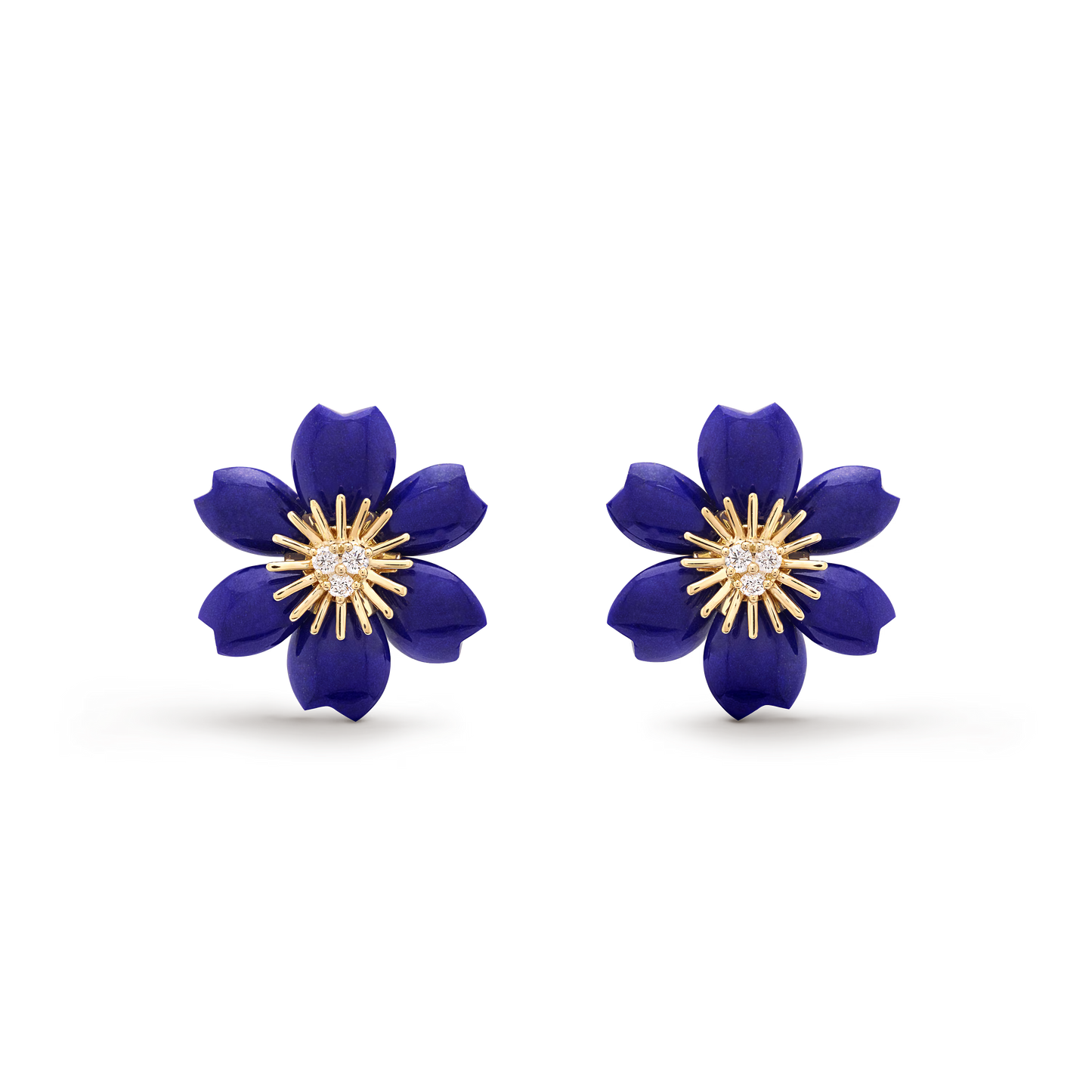 Rose de Noël earrings, mini model, 18K yellow gold, lapis lazuli, round diamonds.