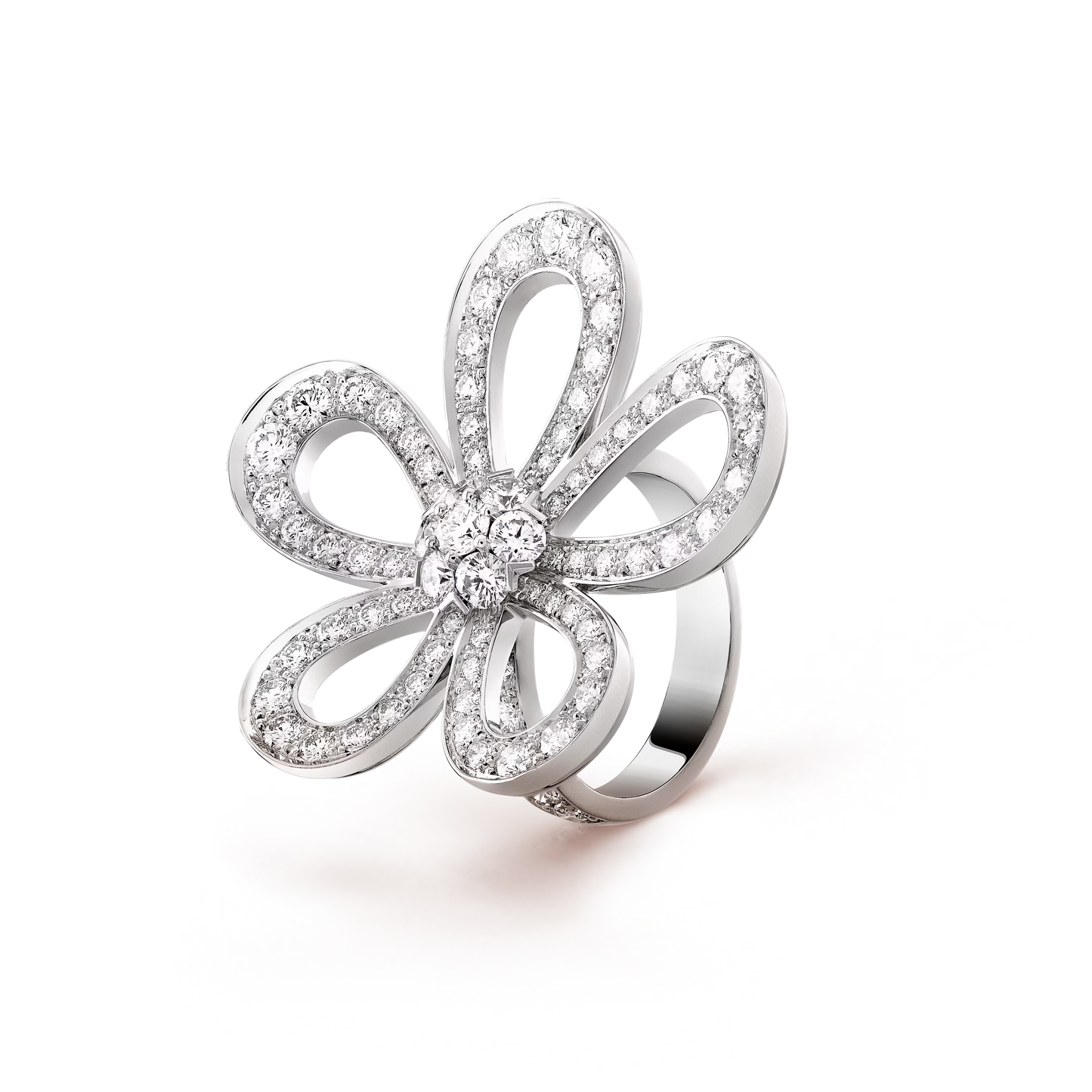 Flowerlace ring, Rhodium plated 18K white gold, diamonds.
