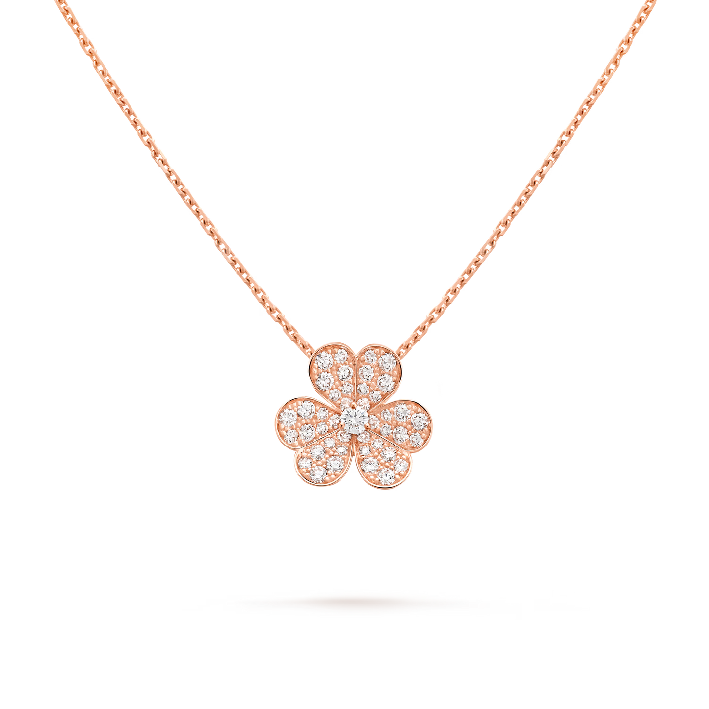 Frivole pendant, small model, 18K rose gold, round diamonds.