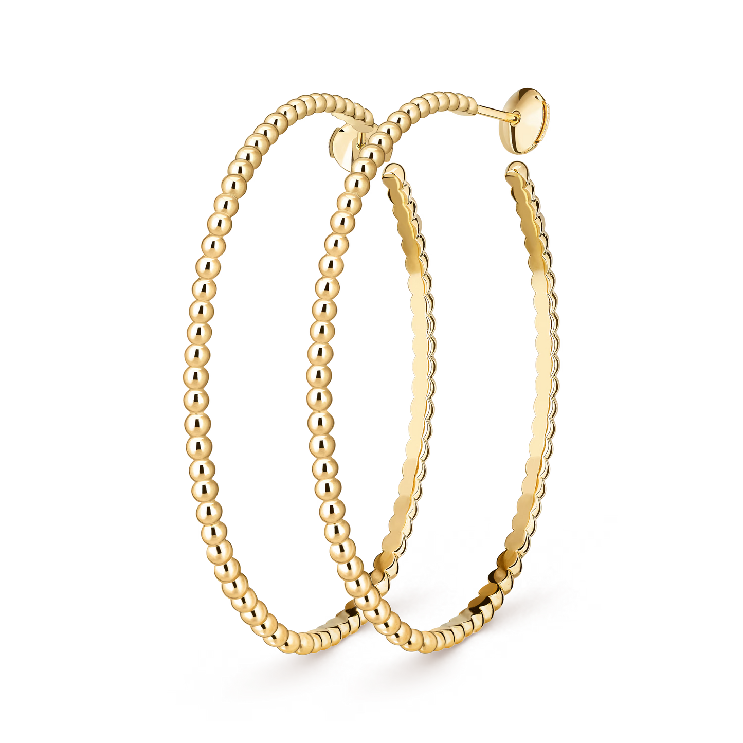 Perlée pearls of gold hoop earrings, 18K yellow gold, large model.