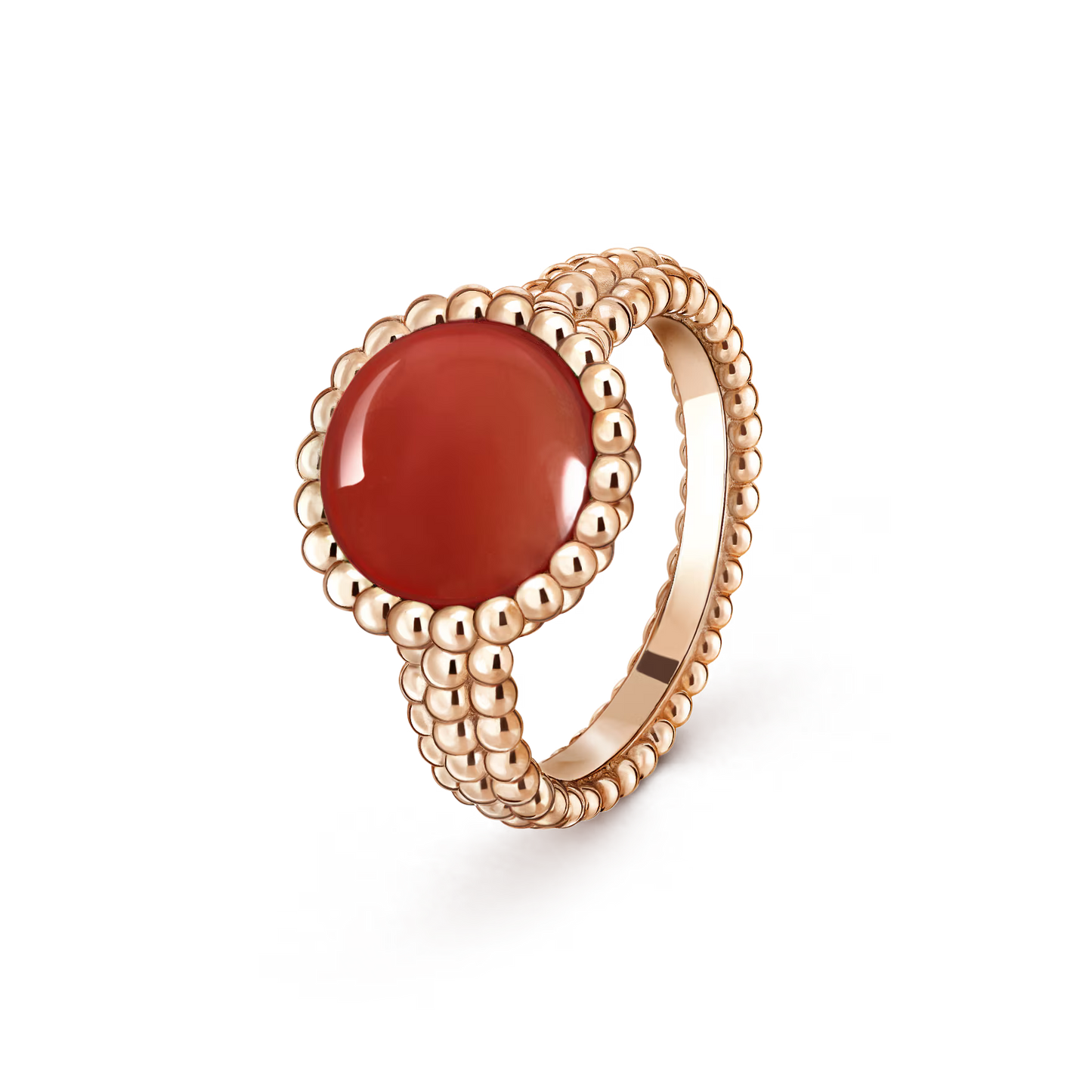 Perlée couleurs ring, 18K rose gold, carnelian.
