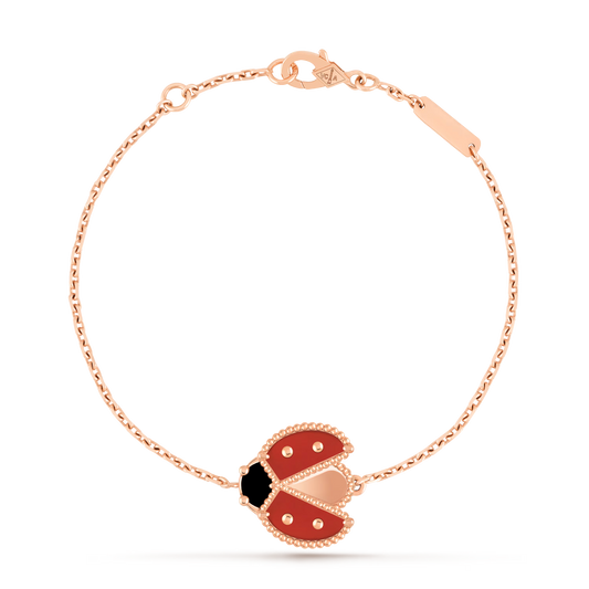 Lucky Spring bracelet, open wings ladybug, 18K rose gold, onyx, carnelian.