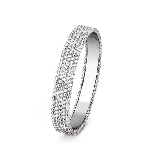 Perlée diamonds bracelet, 5 rows, rhodium plated 18K white gold, round diamonds, medium model.