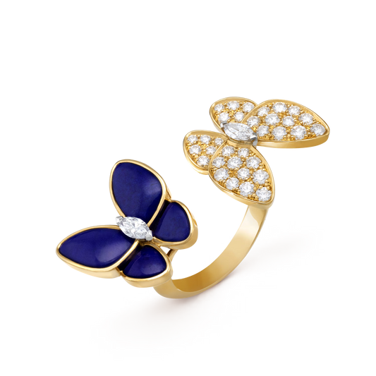 Two Butterfly ring, 18K yellow gold, rhodium plated 18K white gold, round and marquise-cut diamonds.