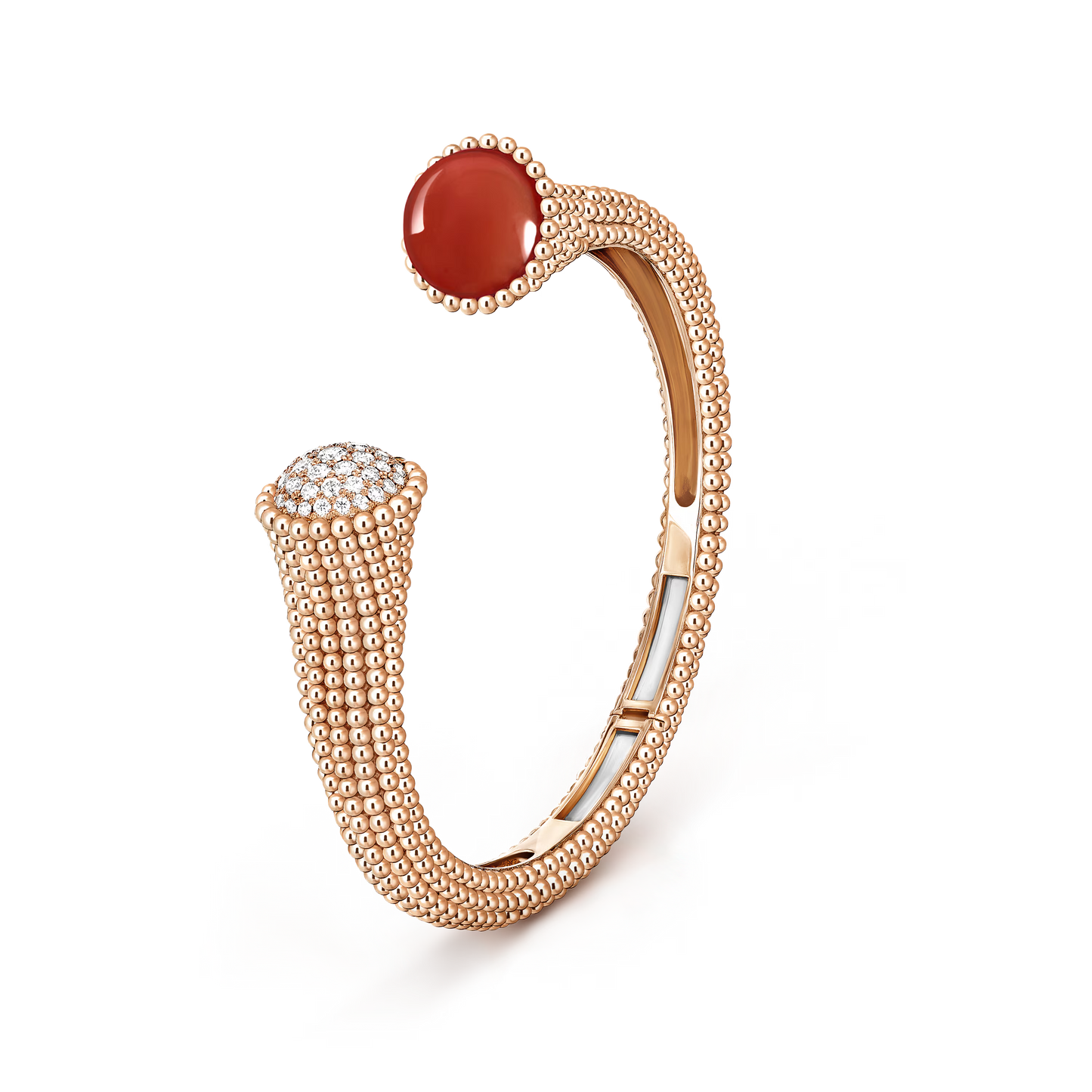 Perlée couleurs bracelet, 18K rose gold, carnelian, round diamonds, medium model.