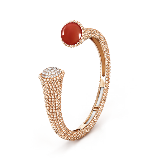 Perlée couleurs bracelet, 18K rose gold, carnelian, round diamonds, medium model.