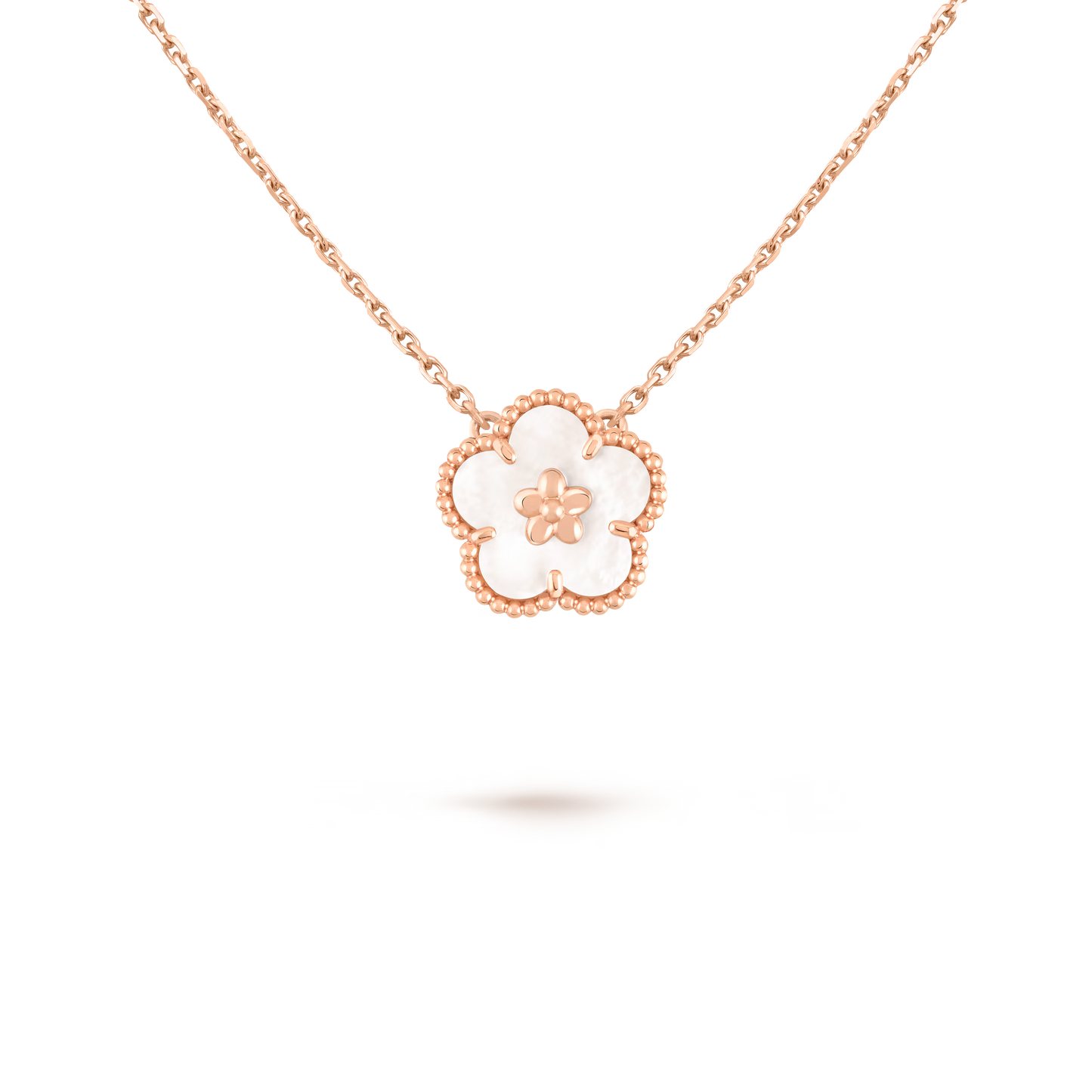 Lucky Spring pendant, plum blossom, 18K rose gold, white mother-of-pearl.