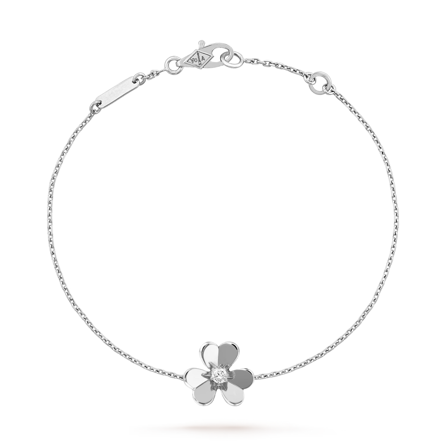 Frivole bracelet, mini model, rhodium plated 18K white gold, round diamond.