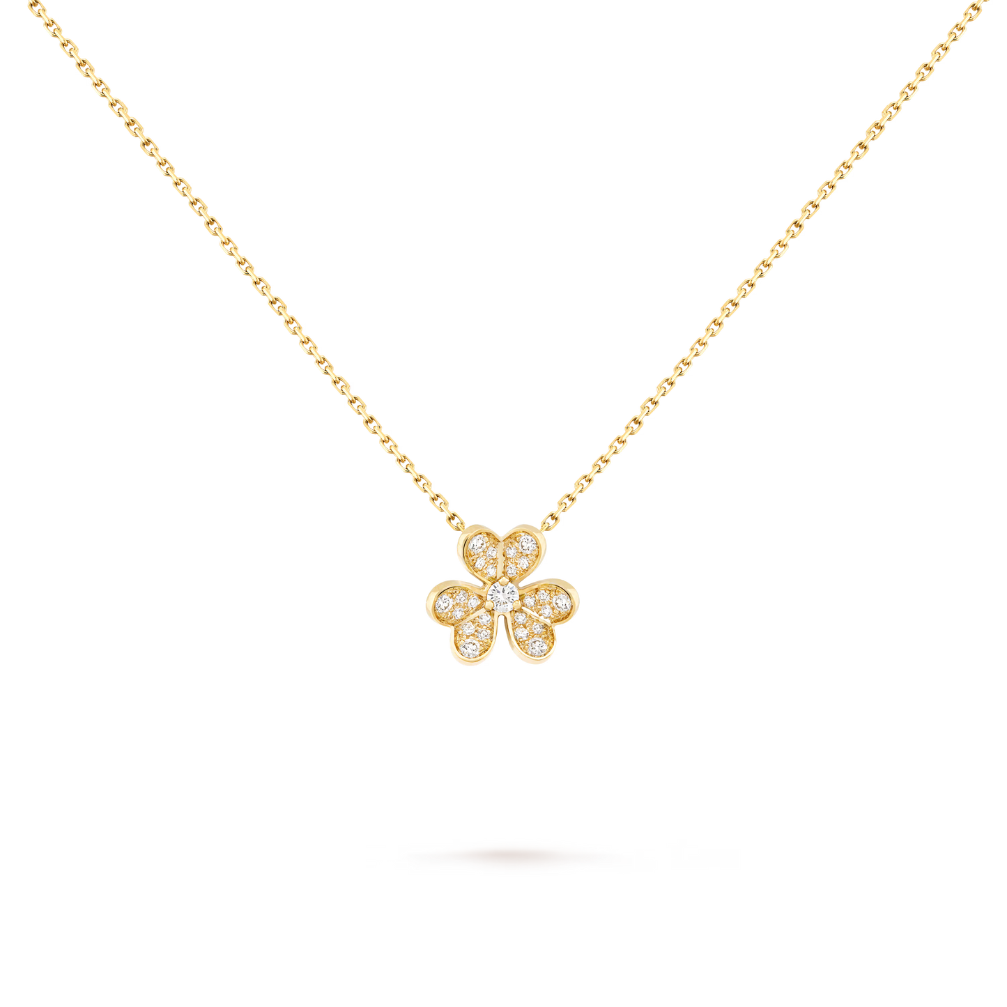 Frivole pendant, mini model, 18K yellow gold, round diamonds.