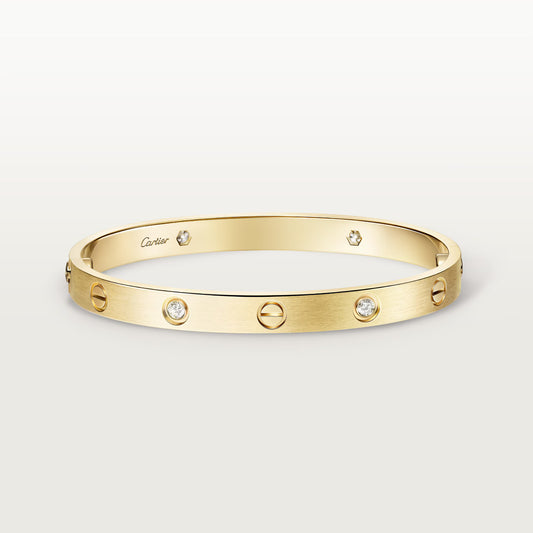LOVE bracelet , 18K yellow gold classic model, brushed, 4 diamonds.