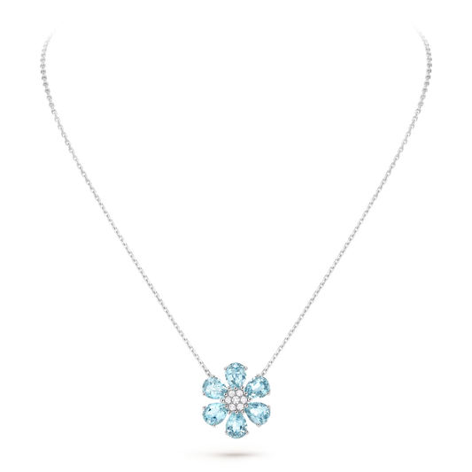 Fleurs d’Hawaï pendant, medium model, 18K white gold, aquamarines, round diamonds.