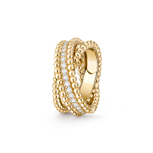 Perlée diamonds duo ring, 18K yellow gold, round diamonds.