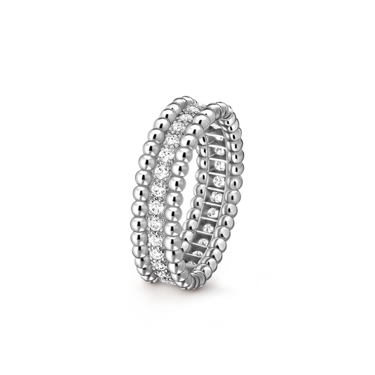 Perlée diamonds ring, 1 row, rhodium plated 18K white gold, round diamonds.