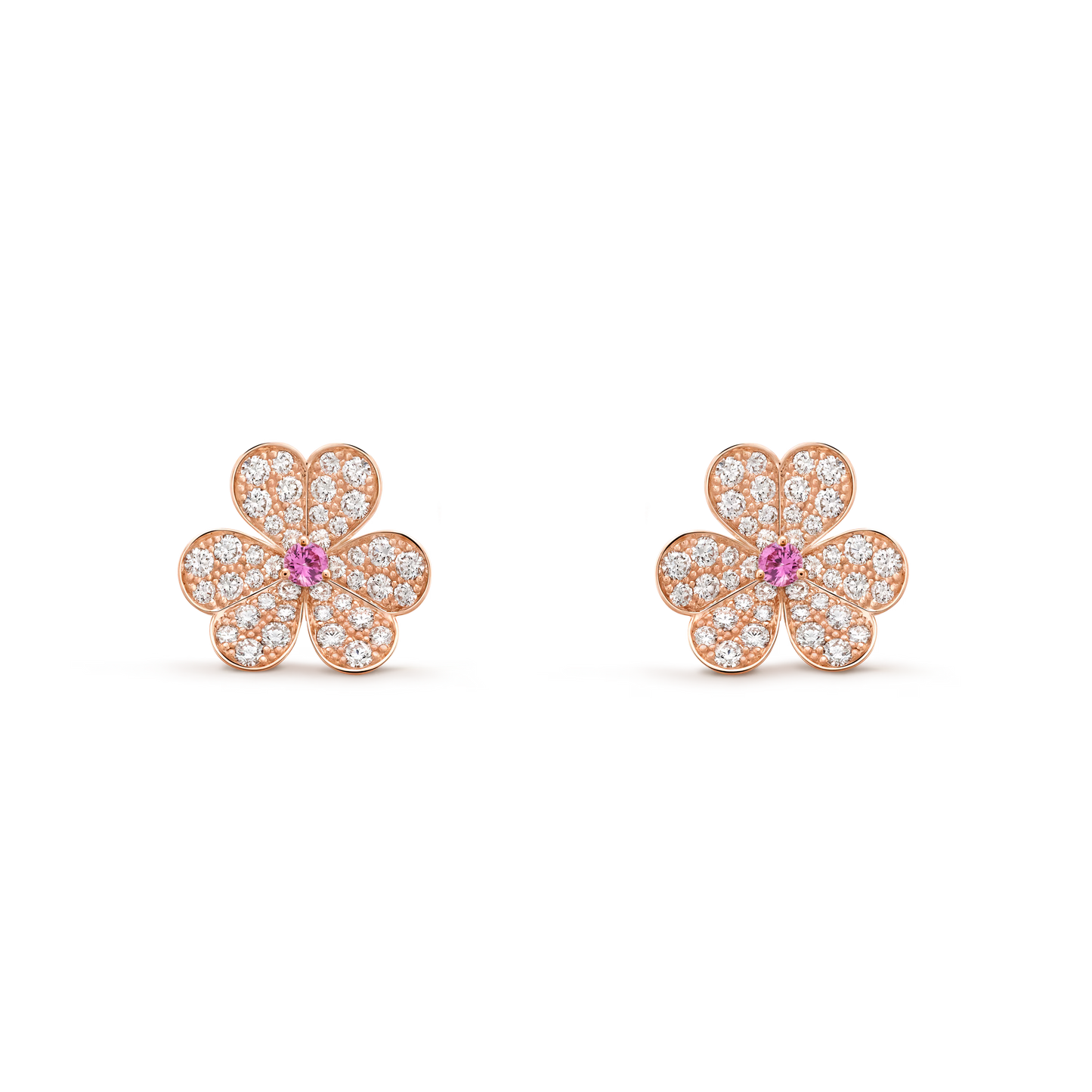 Frivole earrings, small model, 18K rose gold, round pink sapphires, round diamonds