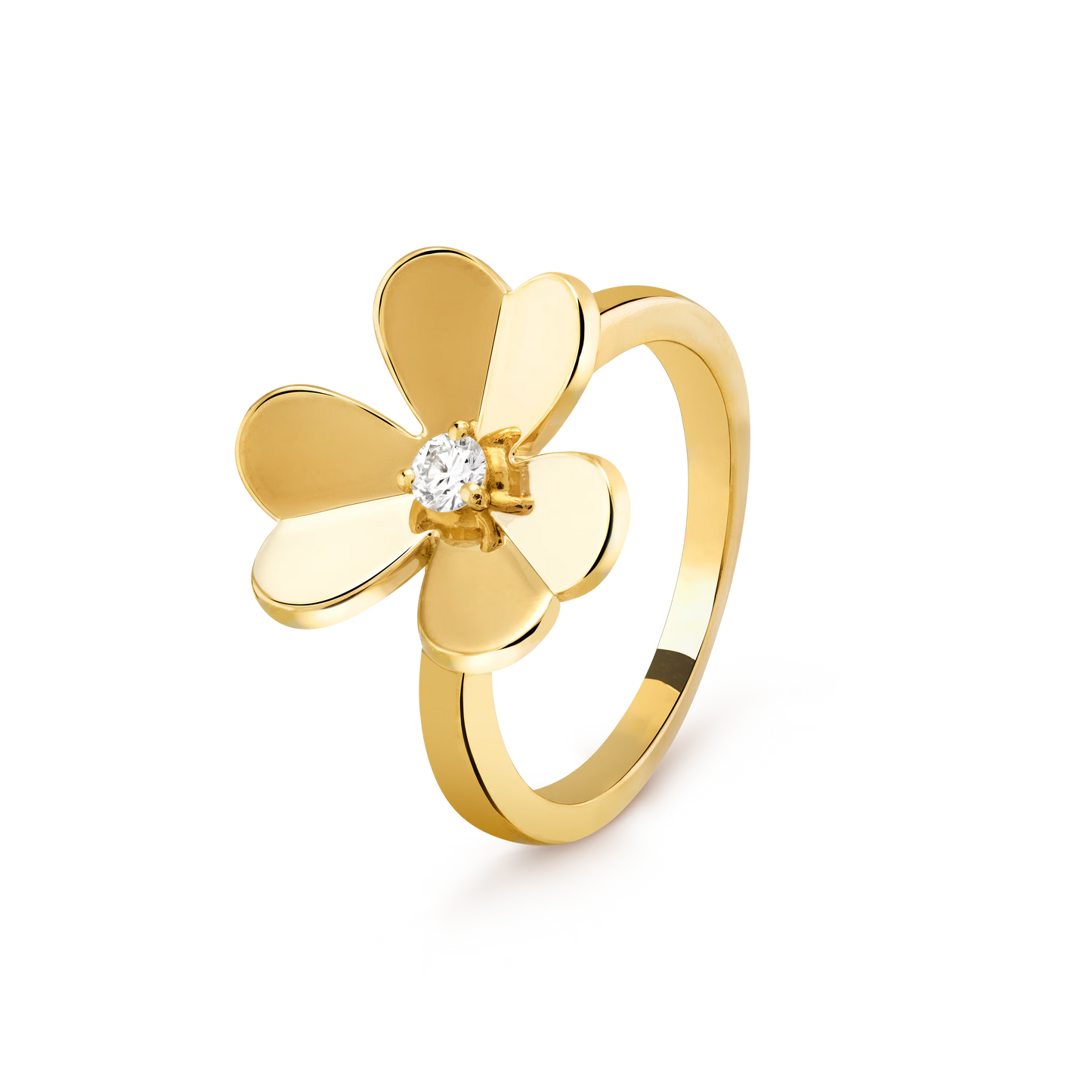 Frivole ring, 1 flower, small model, 18K yellow gold, round diamond