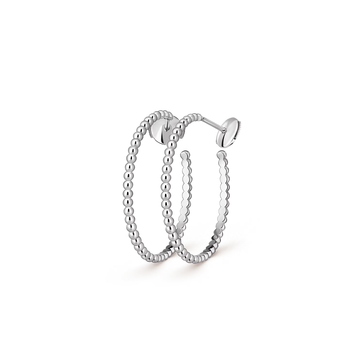 Perlée pearls of gold hoop earrings, rhodium plated 18K white gold, small model.