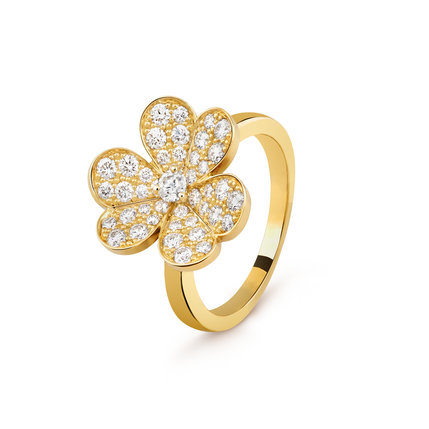 Frivole ring, 1 flower, small model, 18K yellow gold, round diamonds.
