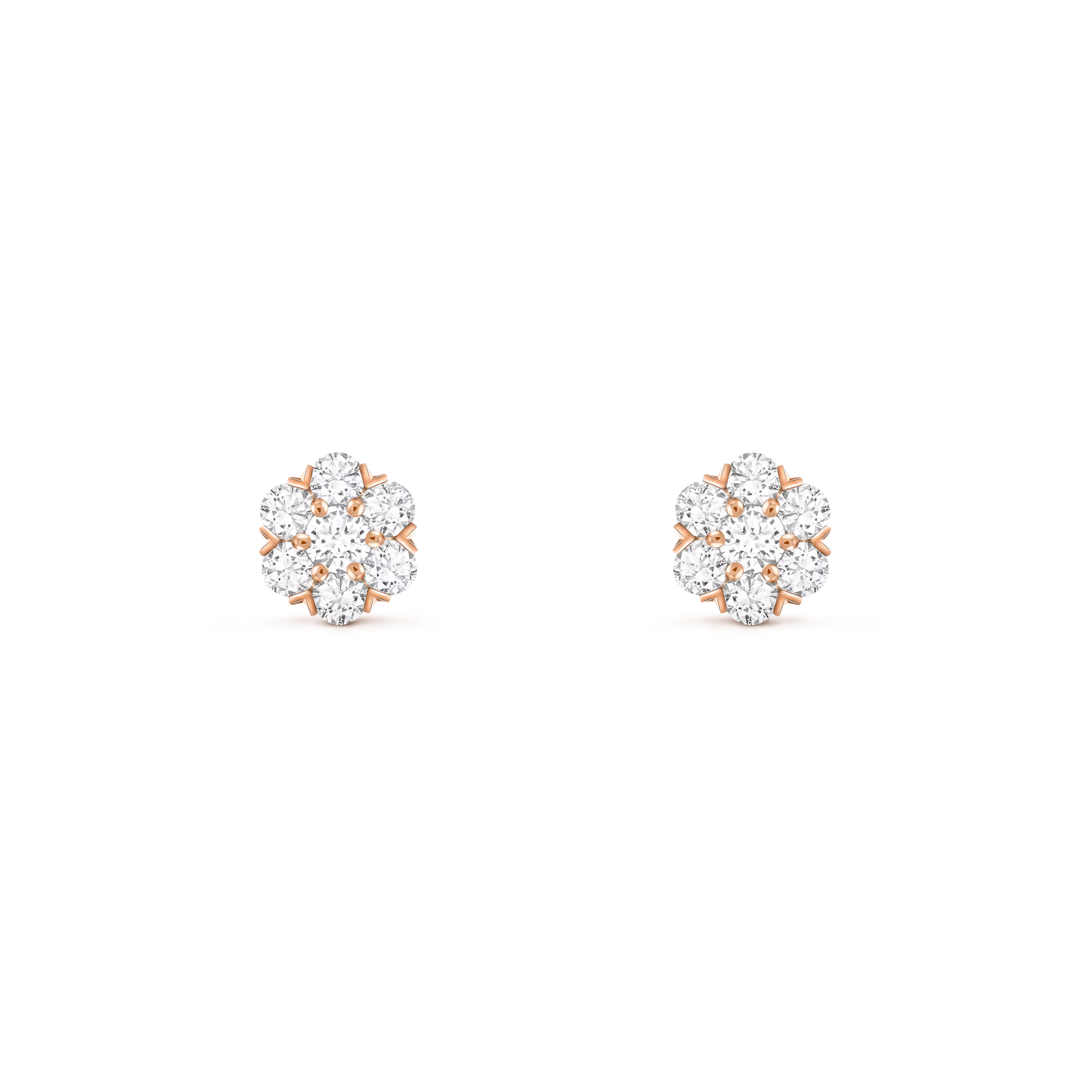 Fleurette earrings, 18K rose gold, round diamonds.