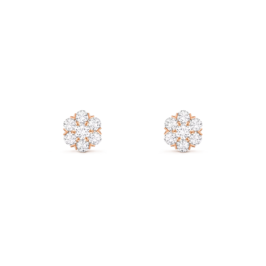 Fleurette earrings, 18K rose gold, round diamonds.