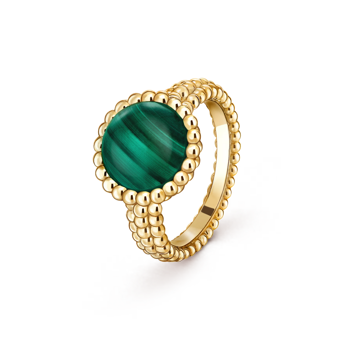 Perlée couleurs ring, 18K yellow gold, malachite.