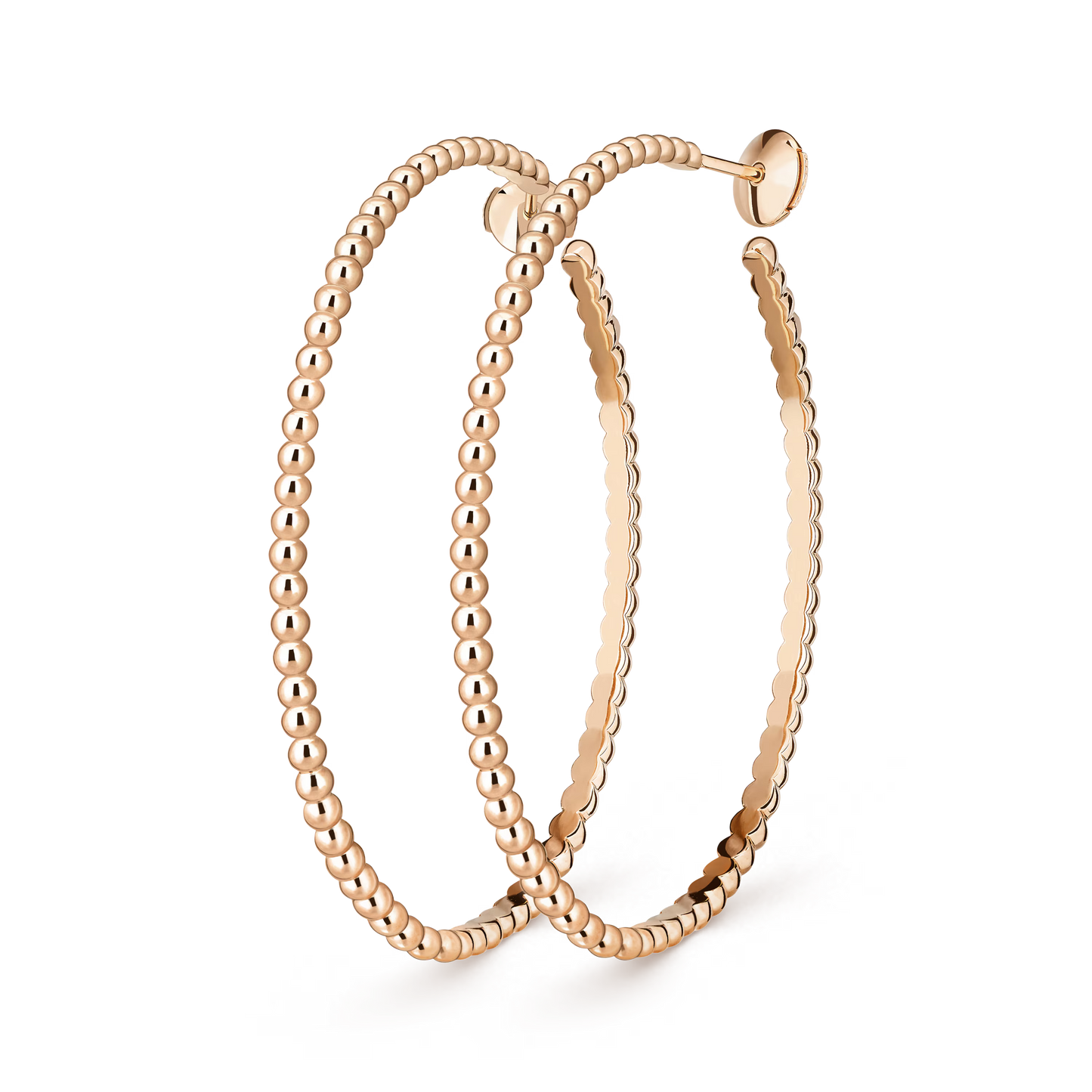 Perlée pearls of gold hoop earrings, 18K rose gold, large model.