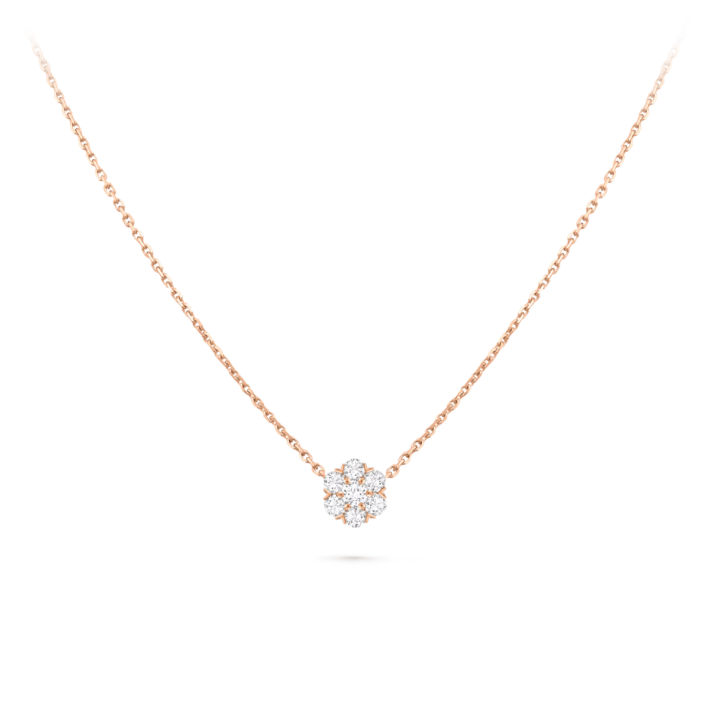 Fleurette pendant, 18K rose gold, round diamonds.