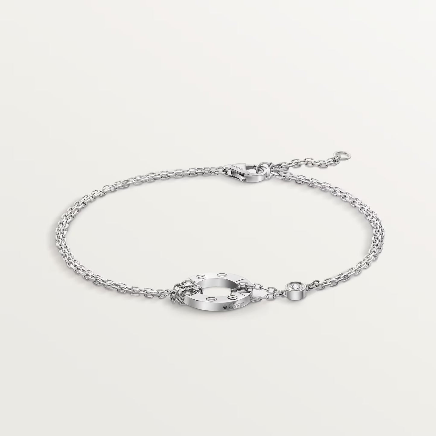 LOVE bracelet 18K white gold, on chain, 2 diamonds.