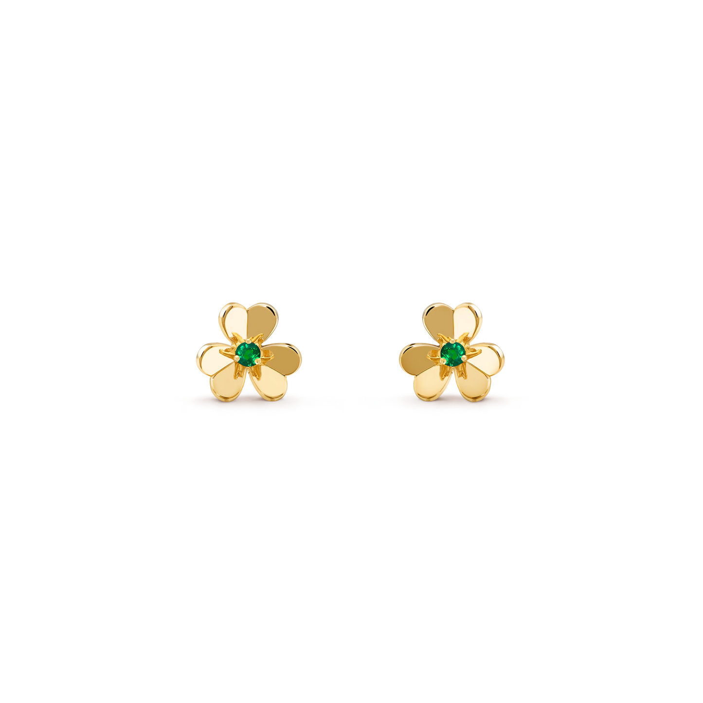 Frivole earrings, mini model, 18K yellow gold, round emeralds