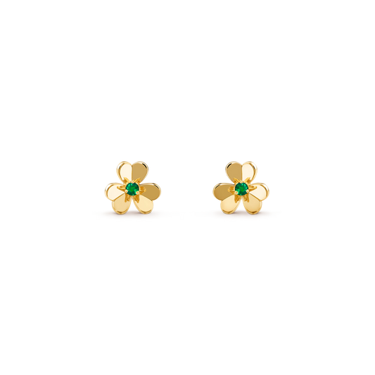 Frivole earrings, mini model, 18K yellow gold, round emeralds