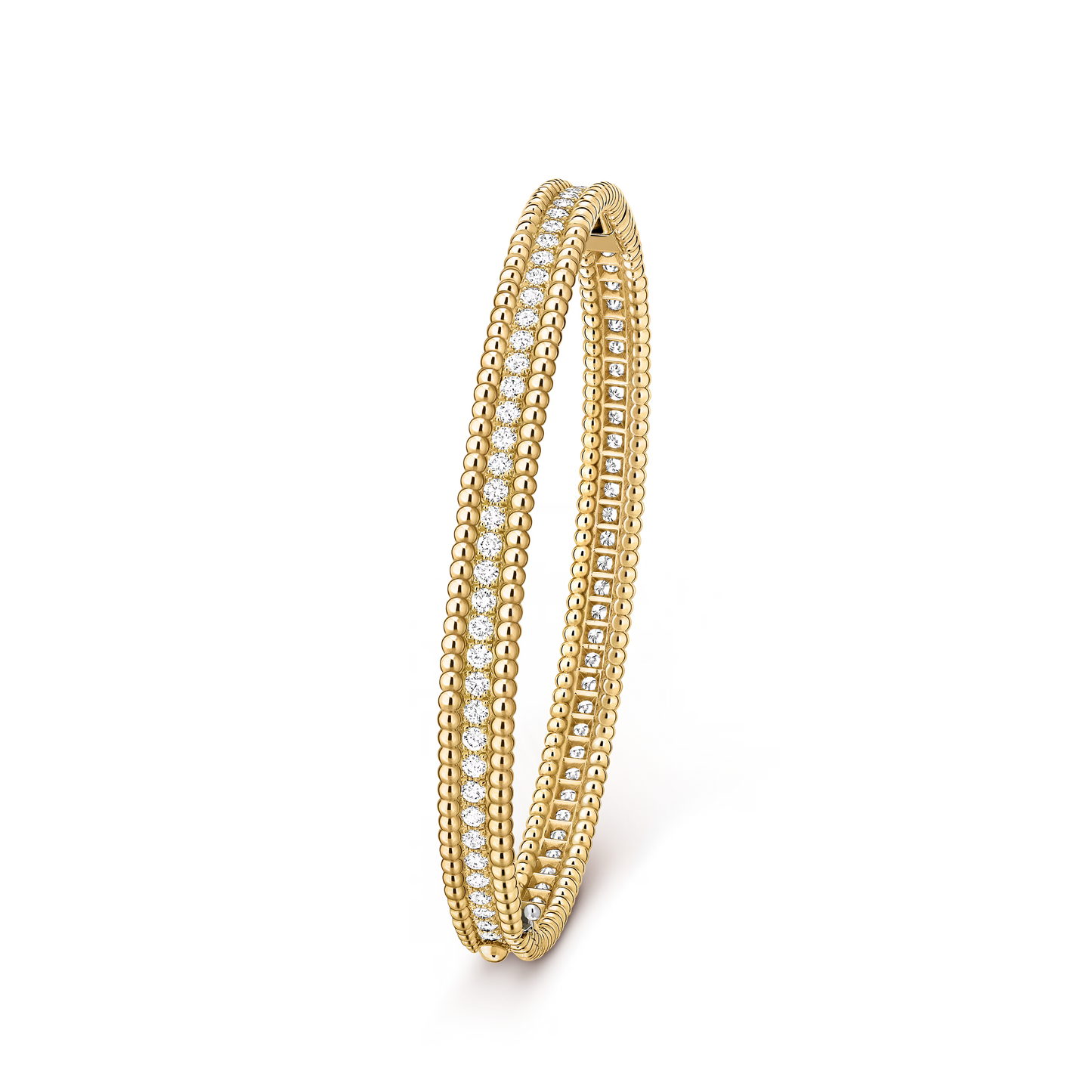 Perlée diamonds bracelet, 1 row, 18K yellow gold, round diamonds, medium model.