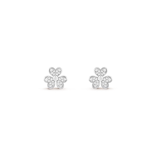 Frivole earrings, mini model, rhodium plated 18K white gold, round diamonds.