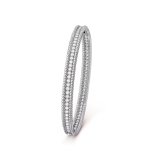 Perlée diamonds bracelet, 1 row, rhodium plated 18K white gold, round diamonds, medium model.