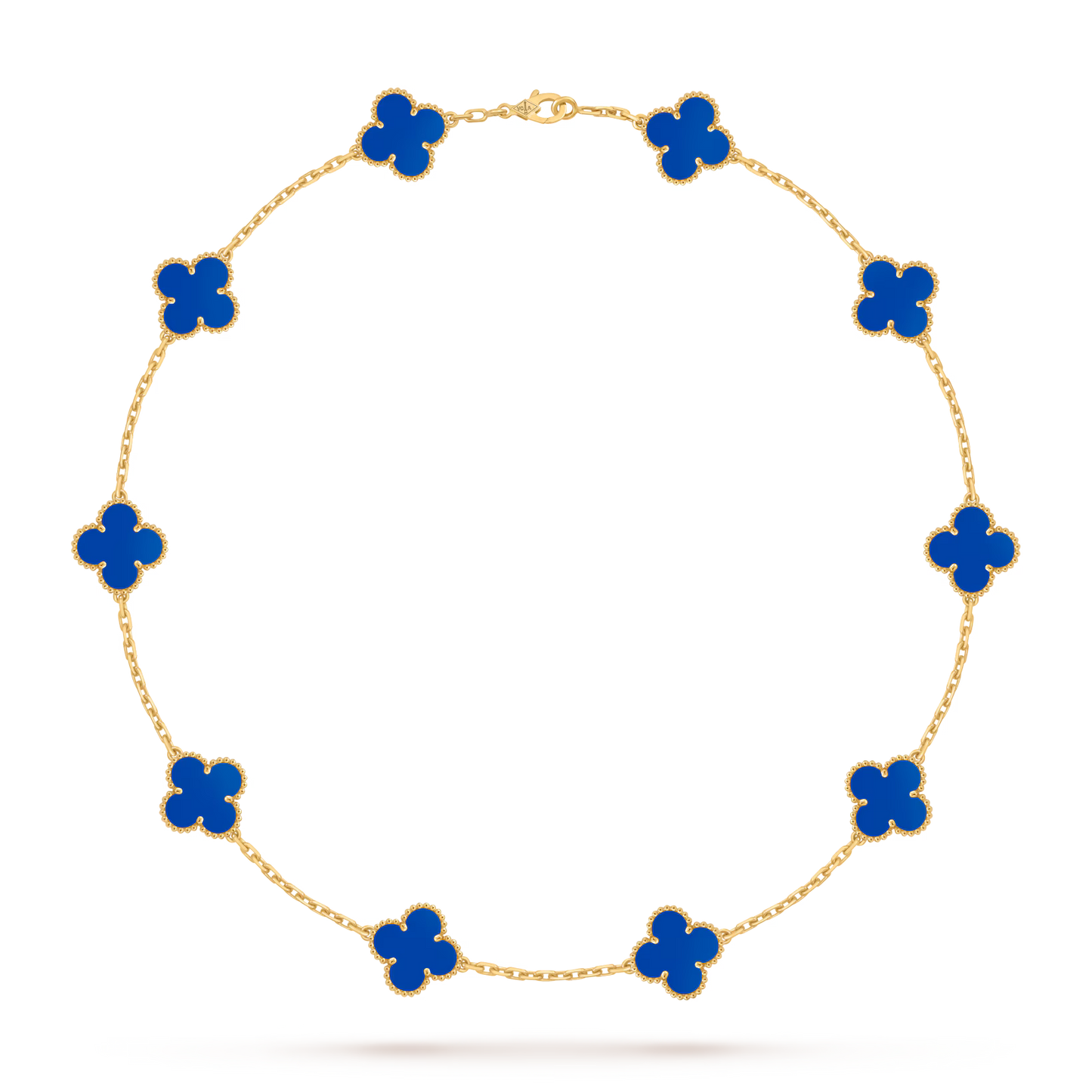 Vintage Alhambra necklace, 10 motifs, 18K yellow gold, blue agate.