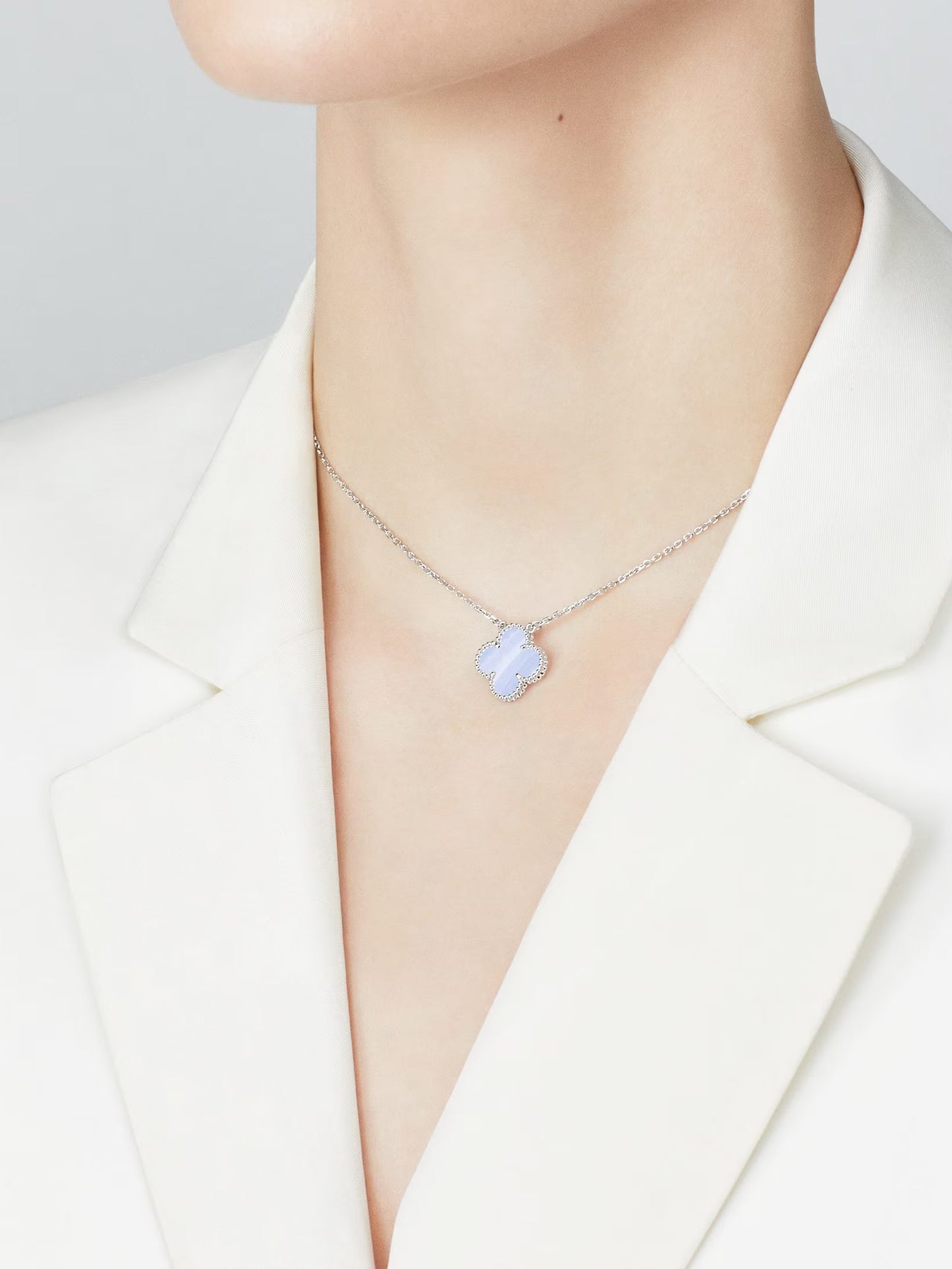 Vintage Alhambra pendant, rhodium plated 18K white gold, chalcedony.