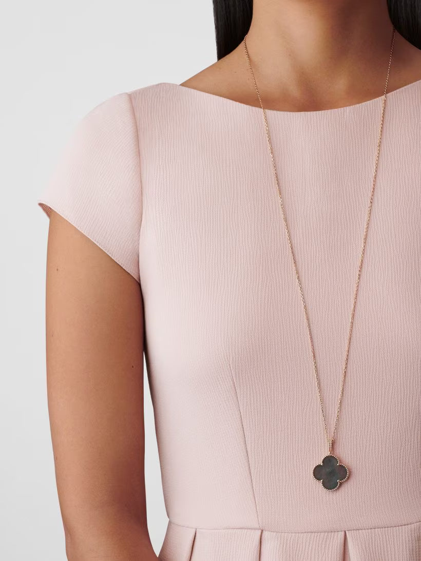 Magic Alhambra long necklace, 1 motif, 18K rose gold, gray mother-of-pearl.